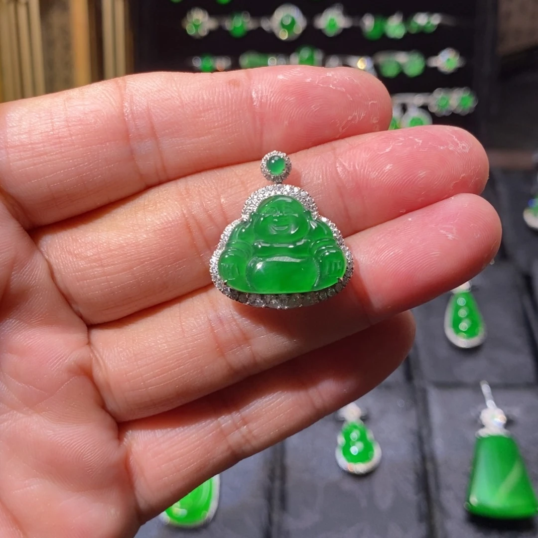 吊坠(不含链)18K金镶嵌翡翠佛公