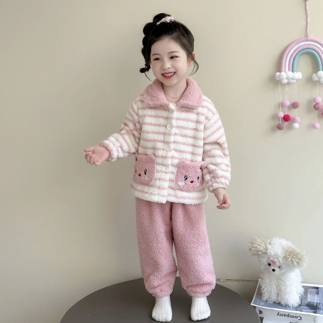 balaa女童睡衣秋冬珊瑚绒加厚保暖套装儿童法兰绒女孩冬款