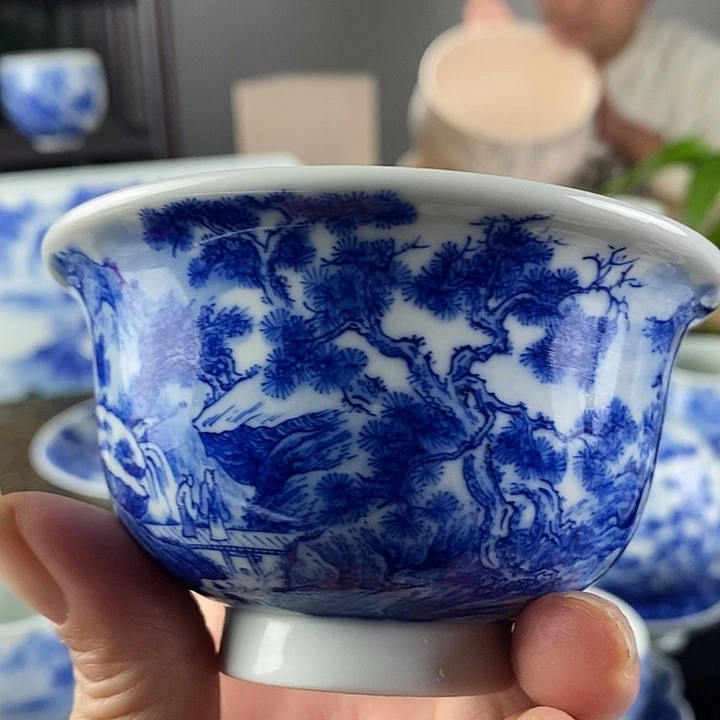 摆件陶景德镇手工手绘青花山水