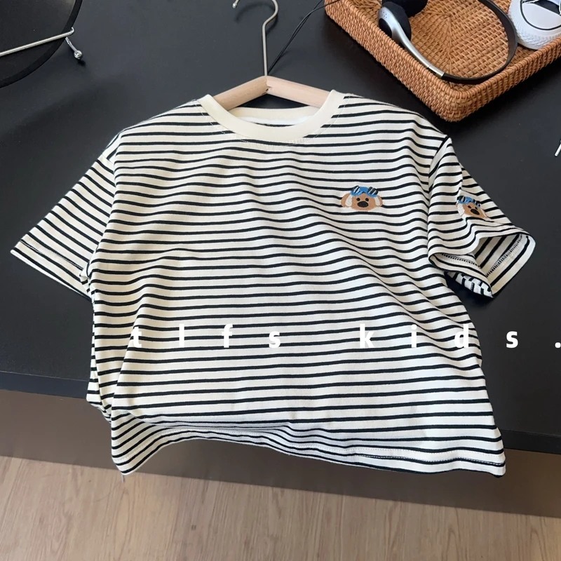 童例「25266亲子条纹小熊短袖T恤」夏季薄款儿童透气亲肤男童女童潮