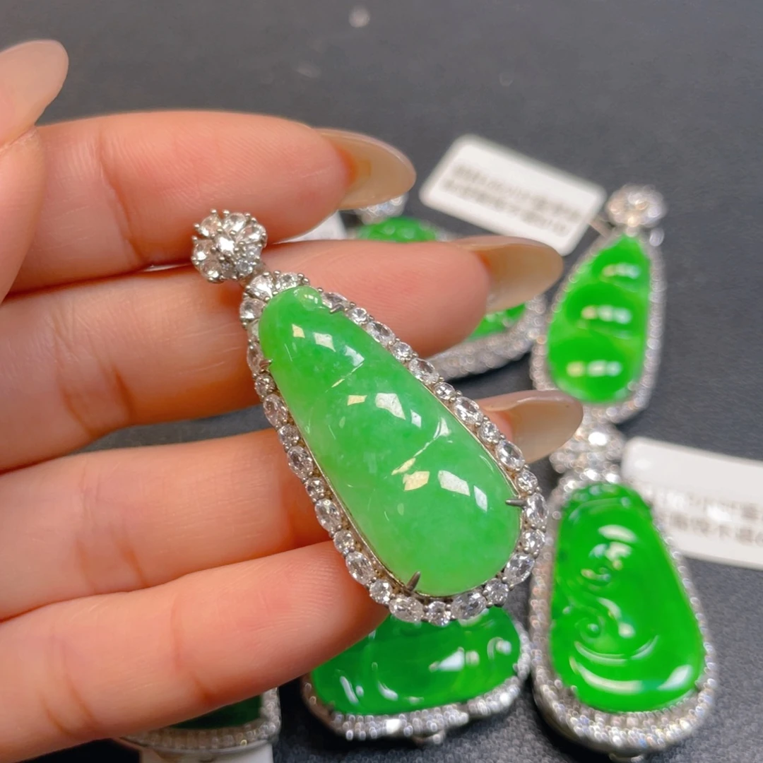 翡翠银S925镶嵌耳饰
