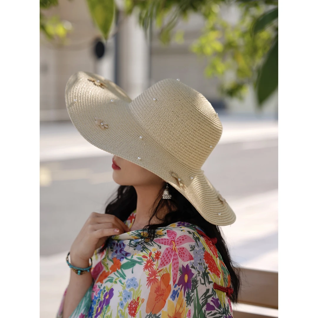 【Cocoa小苏】大帽檐草帽法式英伦出游百搭海边遮阳防晒拍照