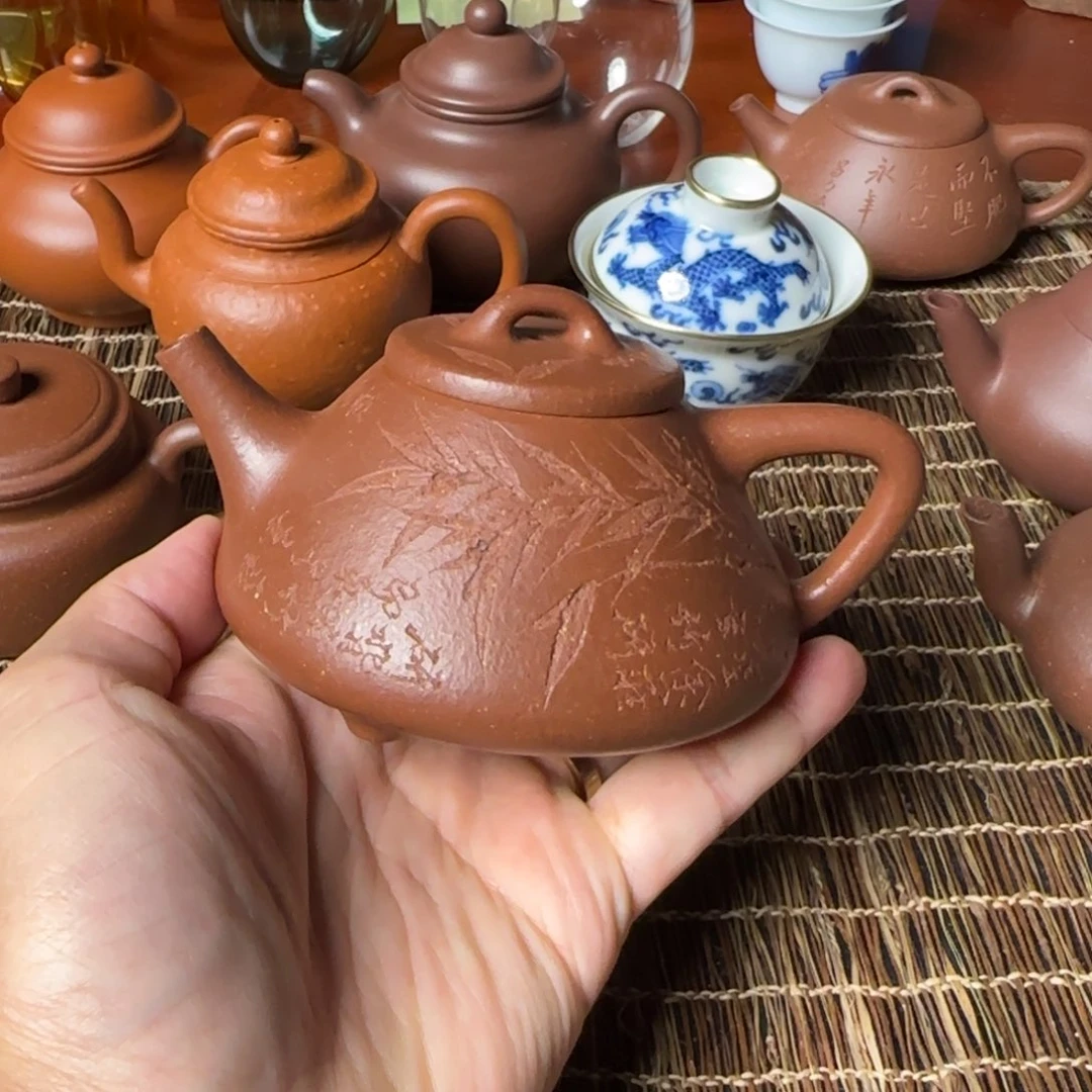 茶壶紫砂200cc 紫泥带刻绘子冶石瓢
