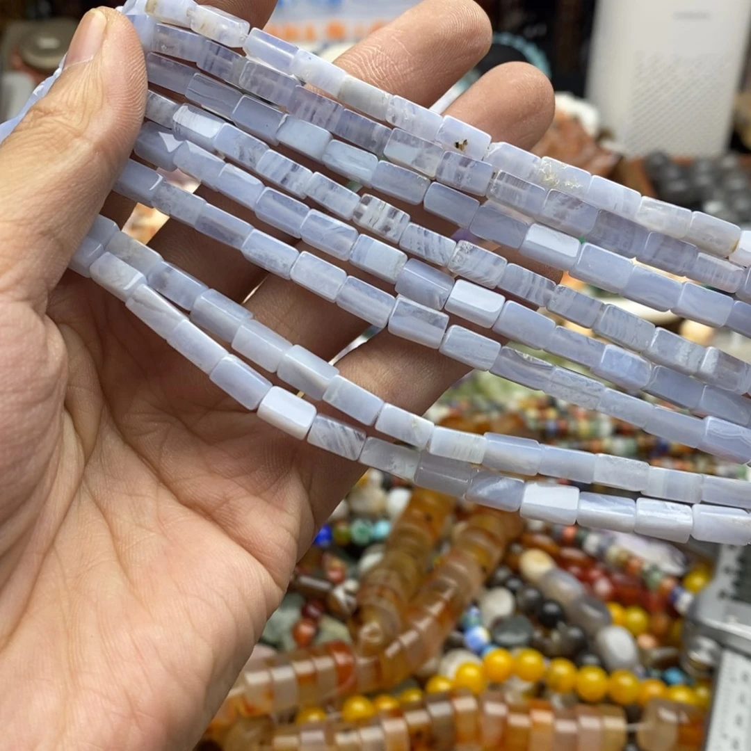 玛瑙/玉髓未镶嵌珠宝半成品一条天然4.5×8蓝纹玛瑙长方形E74