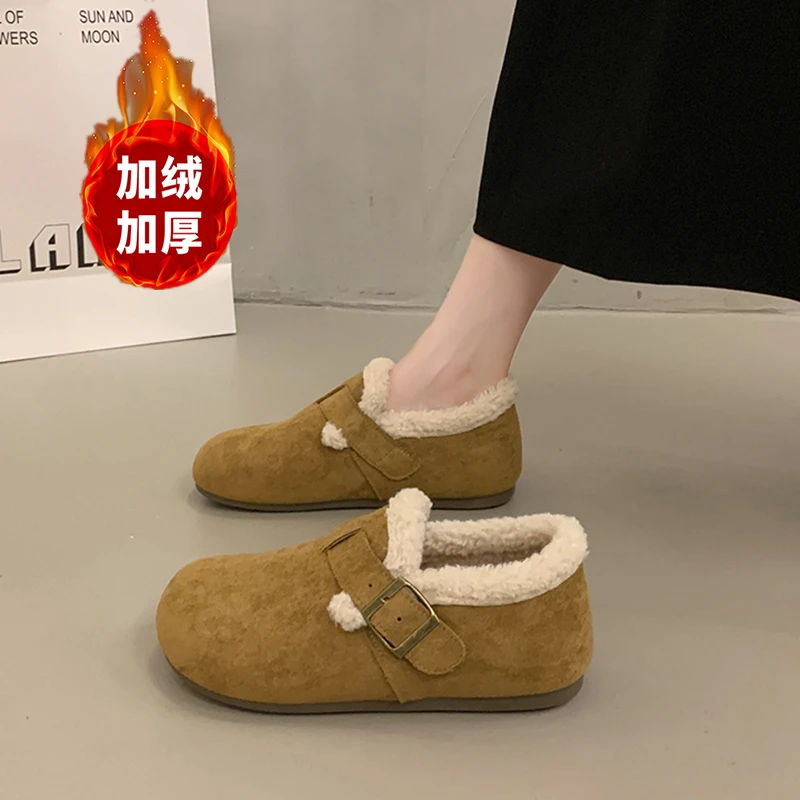 大码41到42毛毛勃肯鞋女秋冬季加绒一脚蹬孕妇雪地棉鞋豆豆乐福鞋