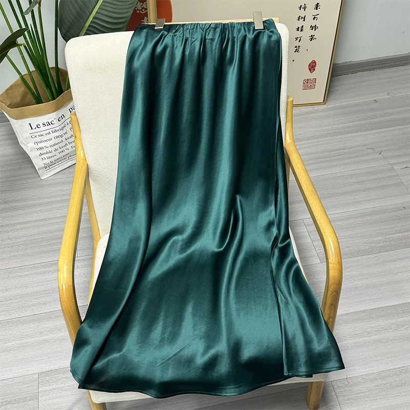 预新款100桑蚕丝60贵妇皮香云纱蓝绿色新款时尚气质连腰鱼尾裙