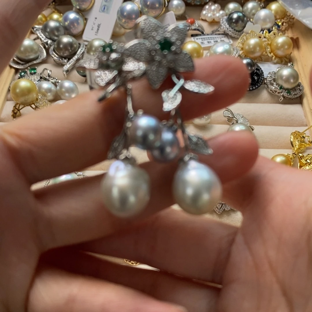 海水珍珠耳饰银S925镶嵌