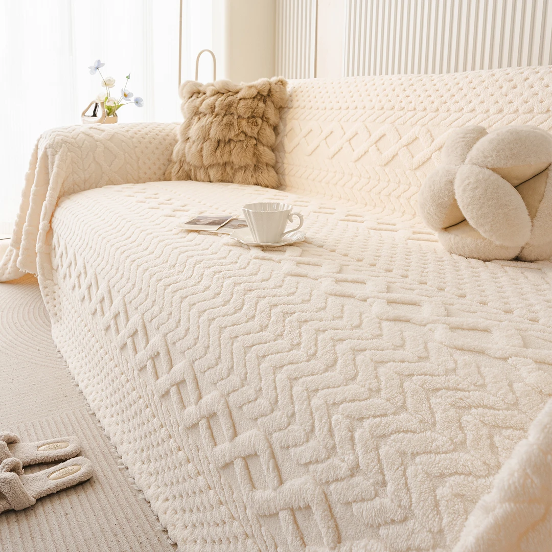 (棱光)一片式新款奶油风现代简约高级感轻奢防滑防猫抓沙发巾