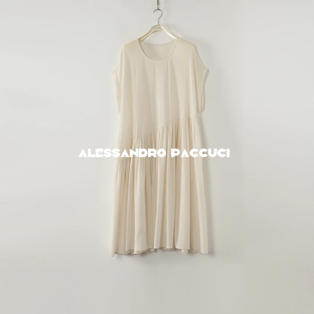 AP洛哥52044LL【空白画布】100棉圆领轻薄时尚气质宽松长款连衣裙