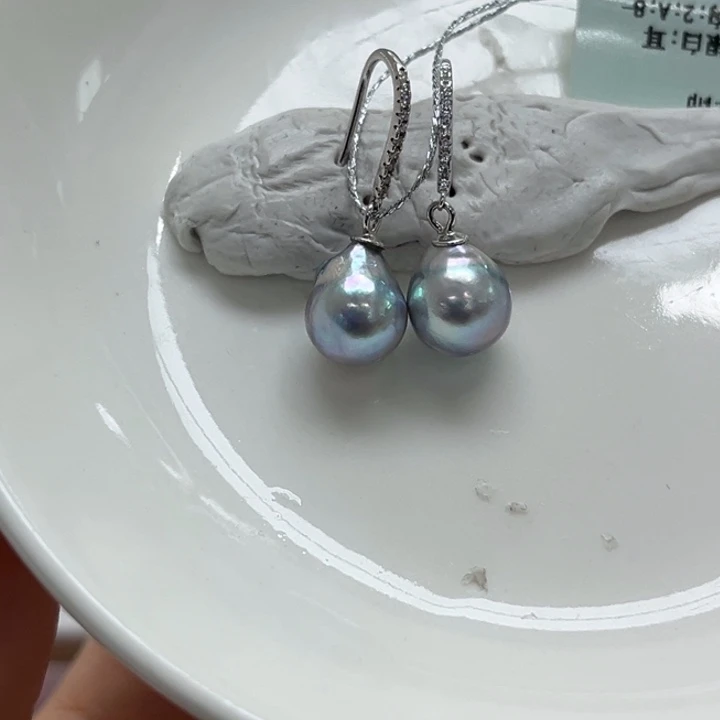 银S925镶嵌耳饰海水珍珠8-9mm3号