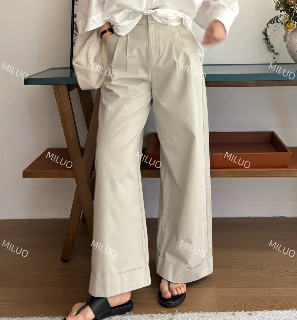 【哈尼家】极简都市 日常通勤卷边休闲长裤韩版高腰显瘦阔腿裤K107