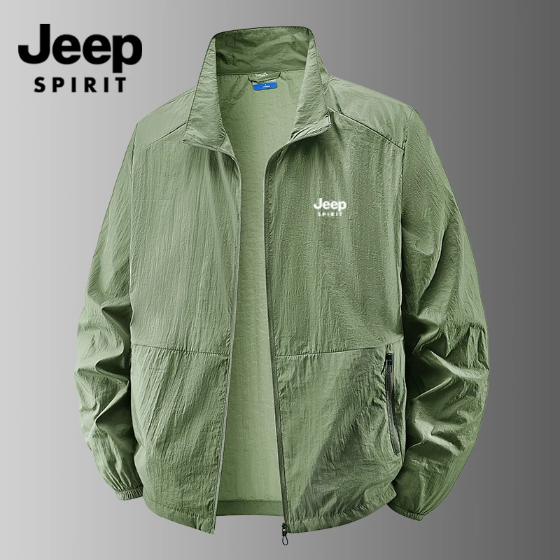 JEEP夏季运动风男户外冰丝轻薄皮肤衣夹克外套透气速干立领防晒服