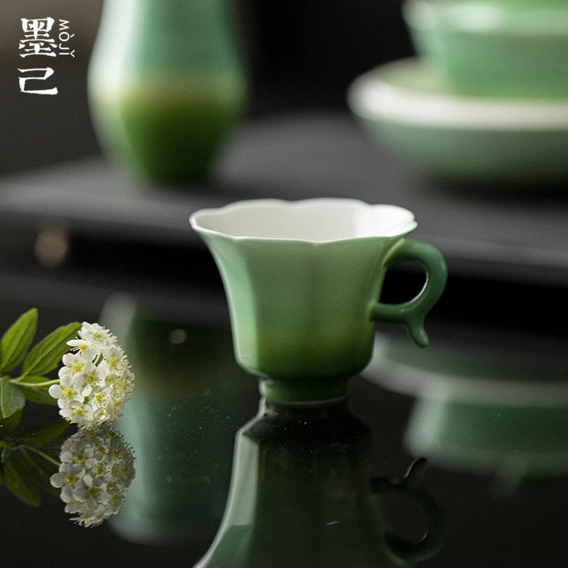 墨己 醒春集-翡绿-青灯提耳茶杯