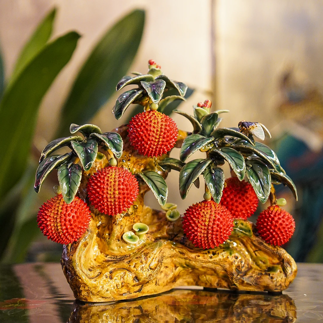 【本尼家】AM32非遗手工石湾陶荔枝《硕果累累》客厅书房装饰玄关摆件