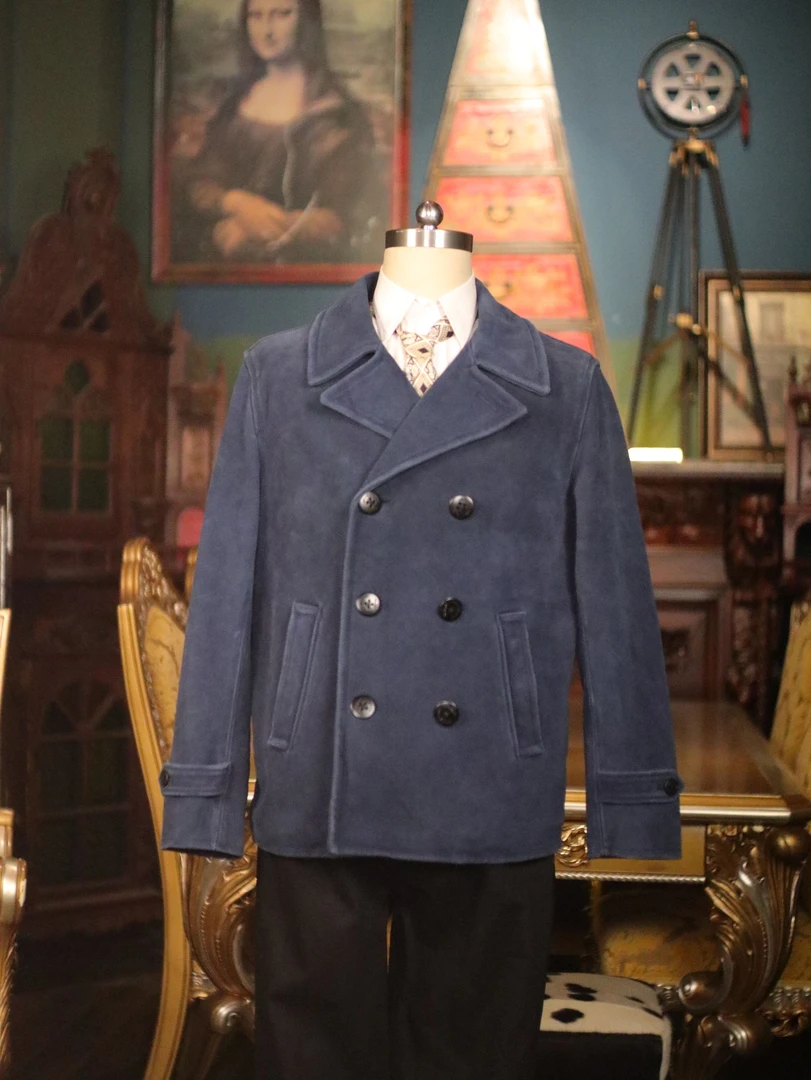 天然蓝染植鞣磨砂牛皮海军740大衣