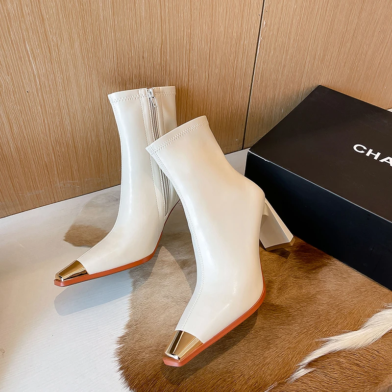 197/7cm方头弹力皮时尚短靴