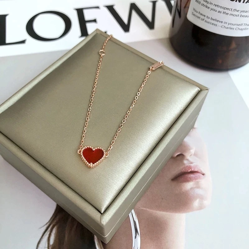 钛钢项链 带细节红色爱心项链410