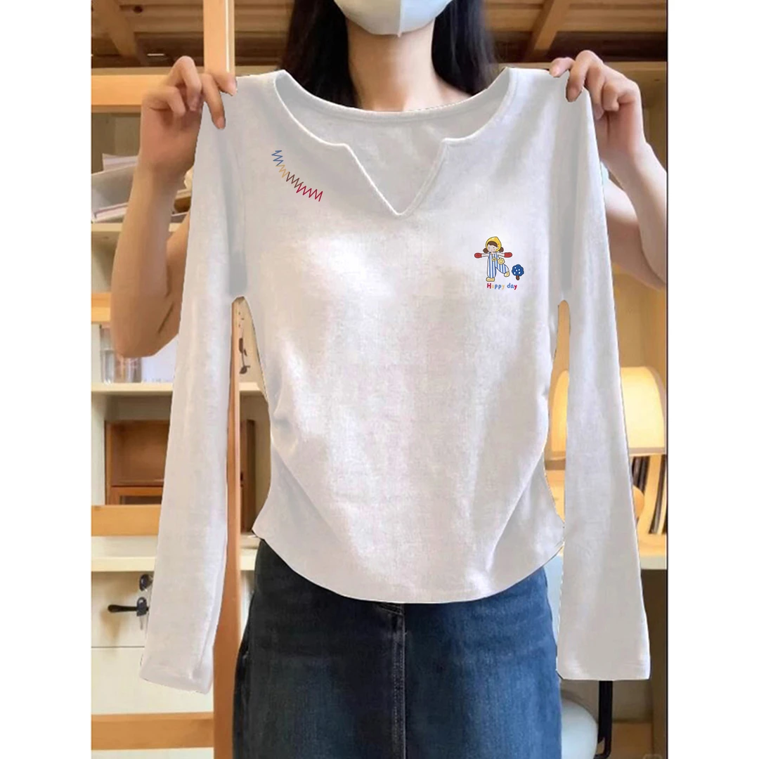 2025新款白色打底长袖纯欲慵懒风女装秋季时尚洋气休闲服t恤女款
