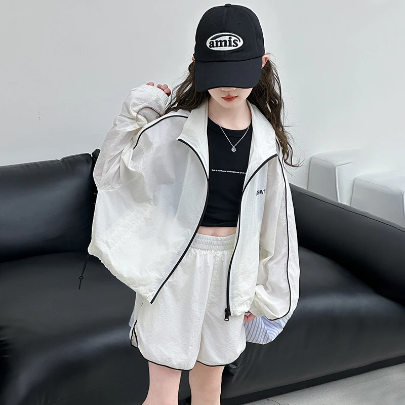 女童防晒衣轻薄套装夏季2025新款中大儿童防紫外线冰丝防晒服洋气