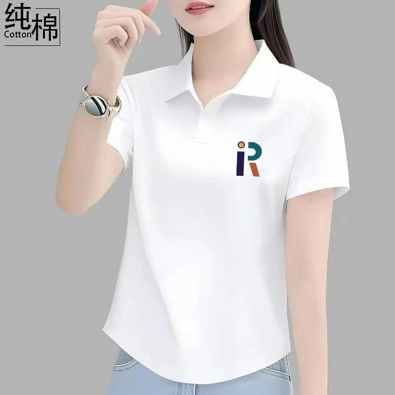 Polo衫白色正肩短袖t恤女短款圆弧2025新款修身显瘦百搭翻领上衣