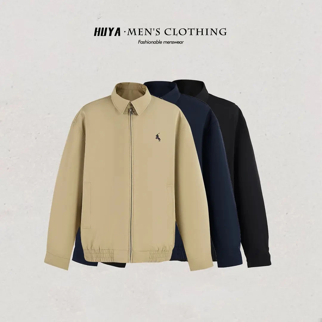 虎牙兄弟早秋哈灵顿龟背户外商务休闲防风翻领刺绣夹克男士D88086