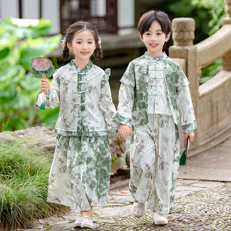儿童装2025新款中秋新中式改良唐装古风汉服男女同款表演服节日服