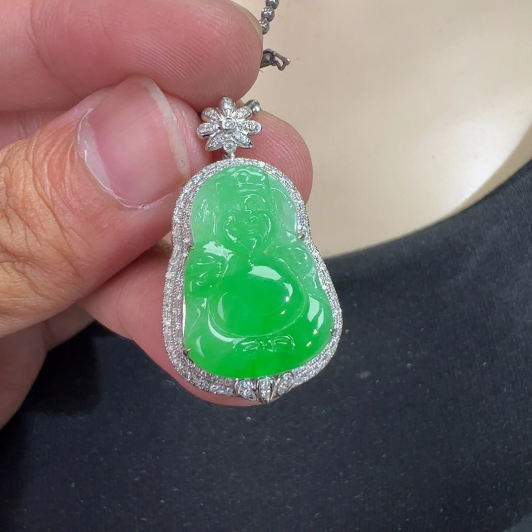 语***儿翡翠18K金镶嵌吊坠(不含链)