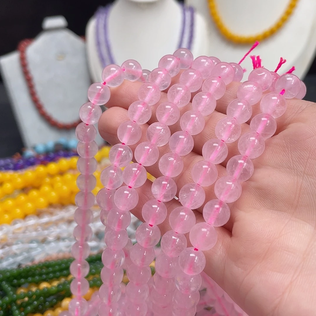 玛瑙/玉髓未镶嵌半成品冰透粉水晶8m散珠