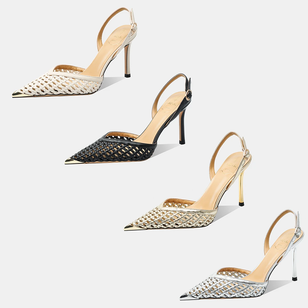 轻奢镂空包头凉鞋女夏季时尚外穿法式气质编织细高跟单鞋百搭性感