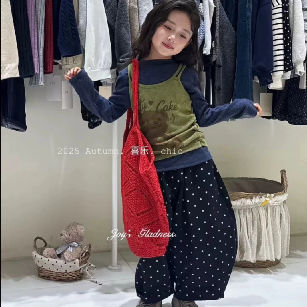 女童套装秋2025新款韩版女孩童装上衣两件套波点萝卜裤