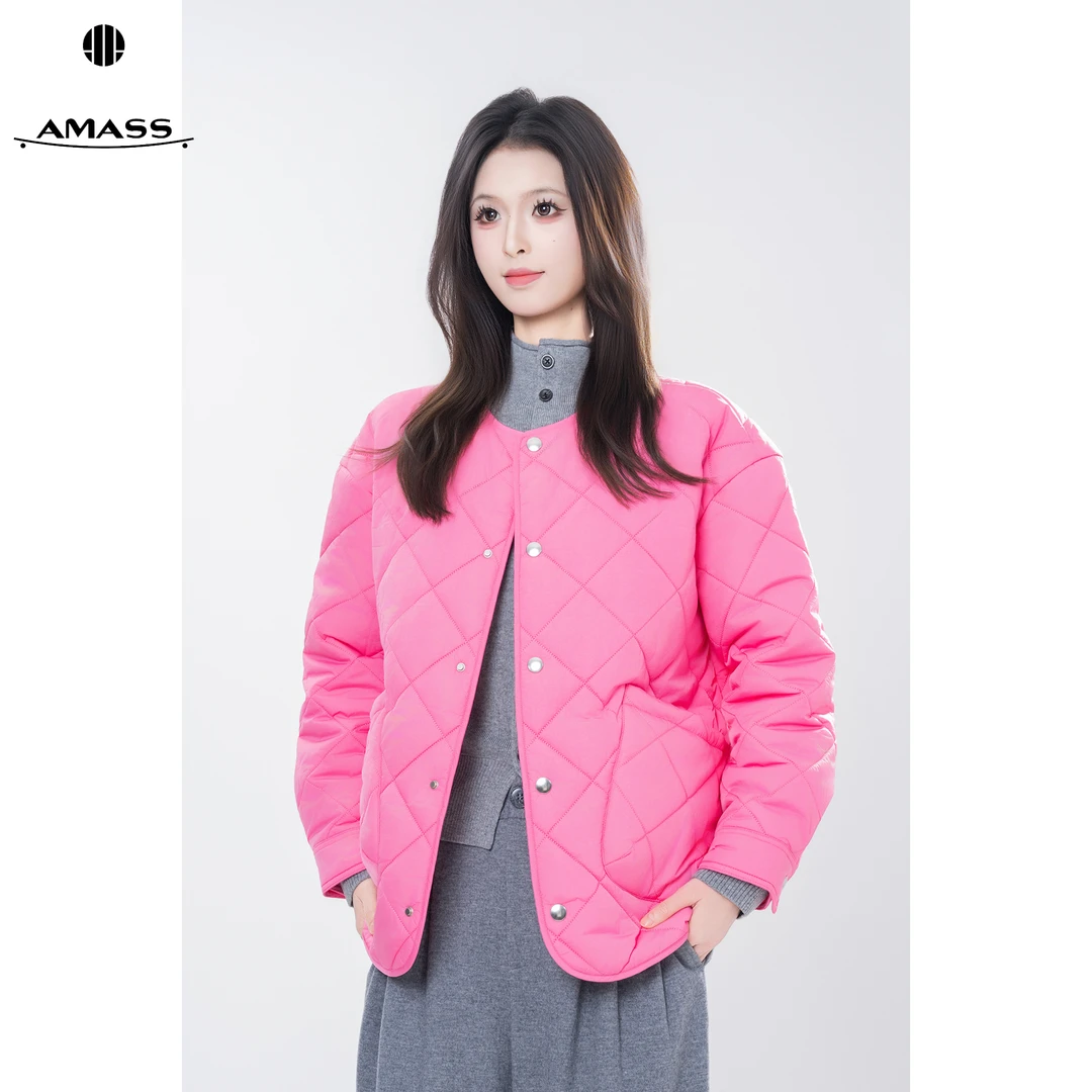 AMASS/阿玛施冬季新款圆领压线厚菱格宽松新雪丽棉服外套 5400730
