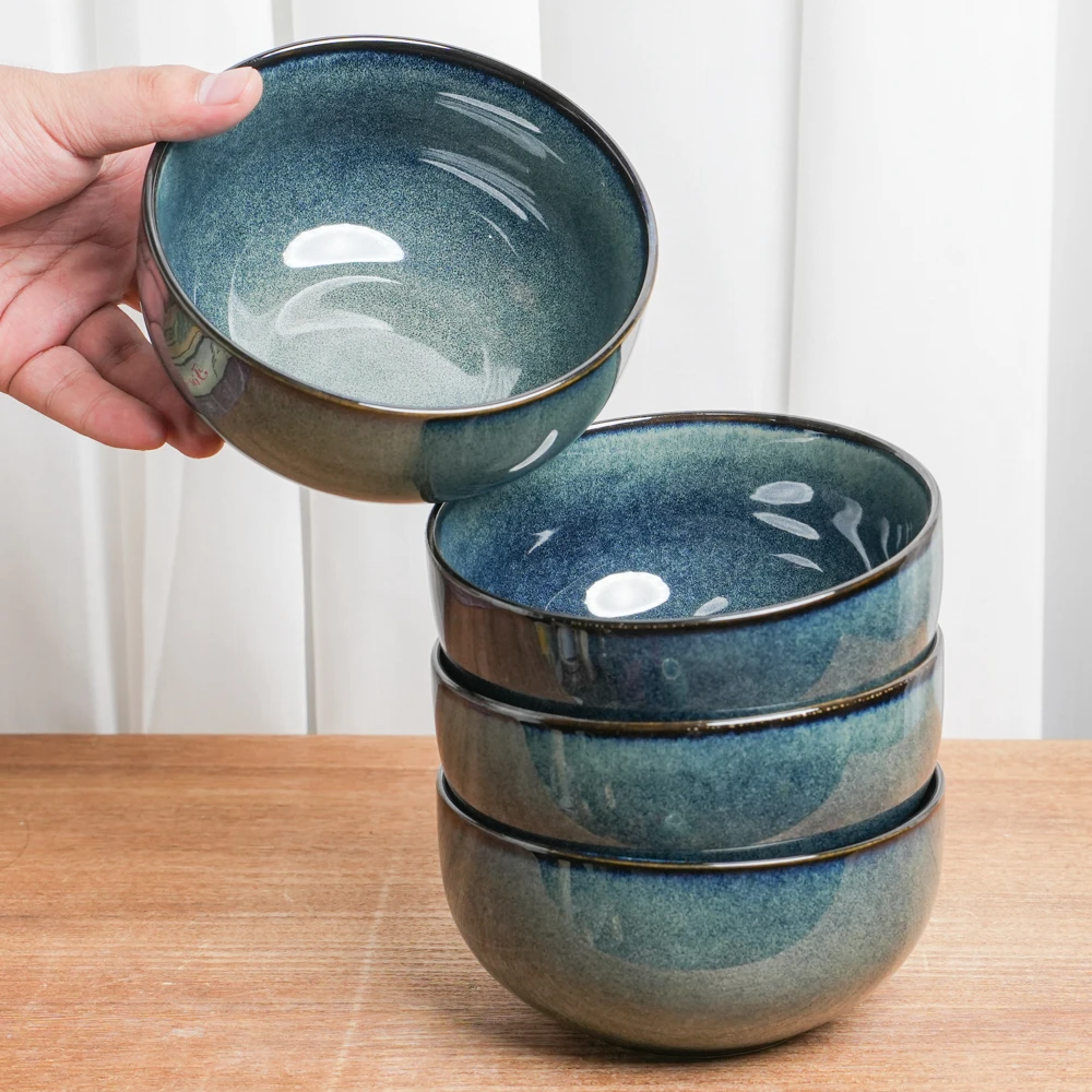 【瑕疵】釉下彩陶瓷碗窑变墨蓝高级吃饭碗日式复古米饭碗K1A/W/S3D