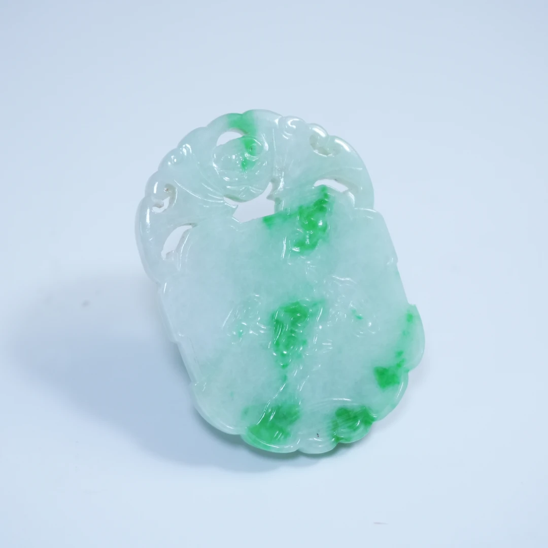 清代福寿灵芝纹翡翠牌435588*古玉*传承