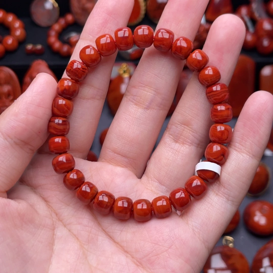 南红玛瑙未镶嵌珠宝奇石单圈8mm