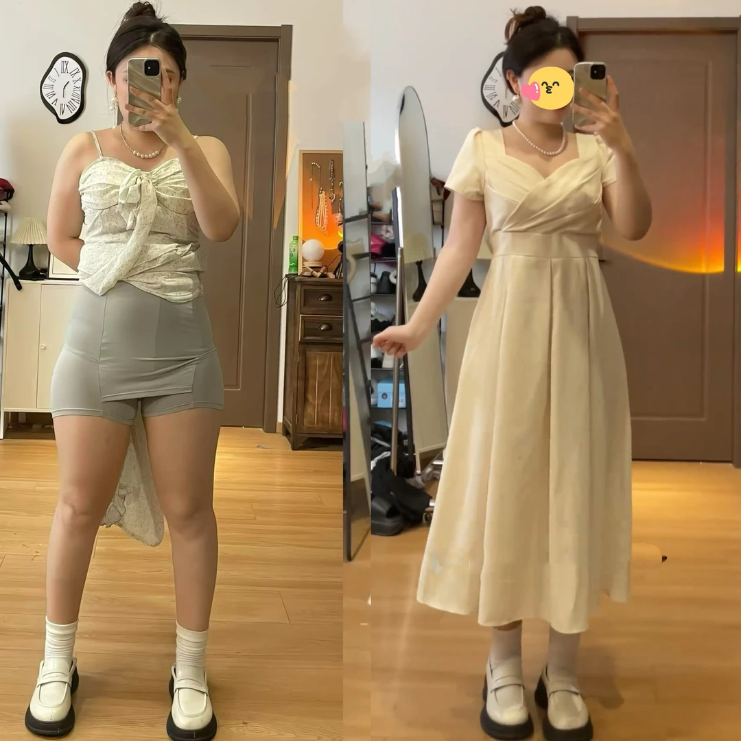 大码赫本风方领连衣裙2025夏季胖mm盐系轻熟显瘦a字裙垂感长裙子