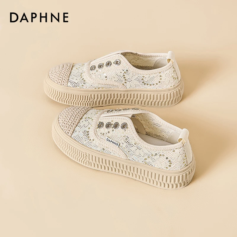 达芙妮网面透气小香风渔夫鞋子女款2025新款德训鞋平底百搭休闲鞋