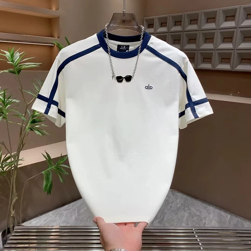 夏季新款潮牌刺绣撞色破解休闲T恤男士宽松圆领半袖体恤衫痞帅潮t