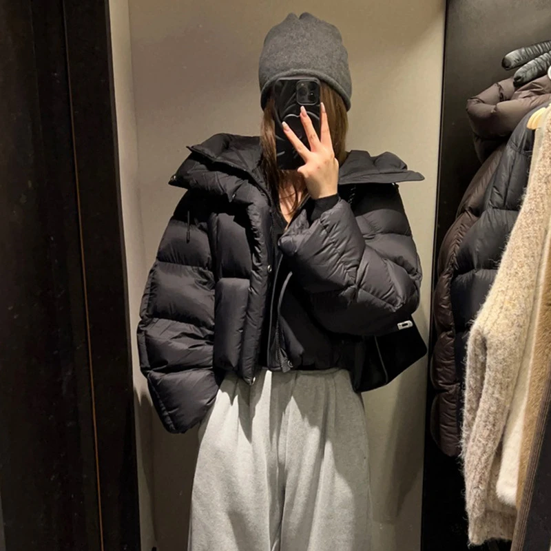 连帽加厚短款羽绒棉服女小个子新款时尚洋气百搭女装时尚保暖外套