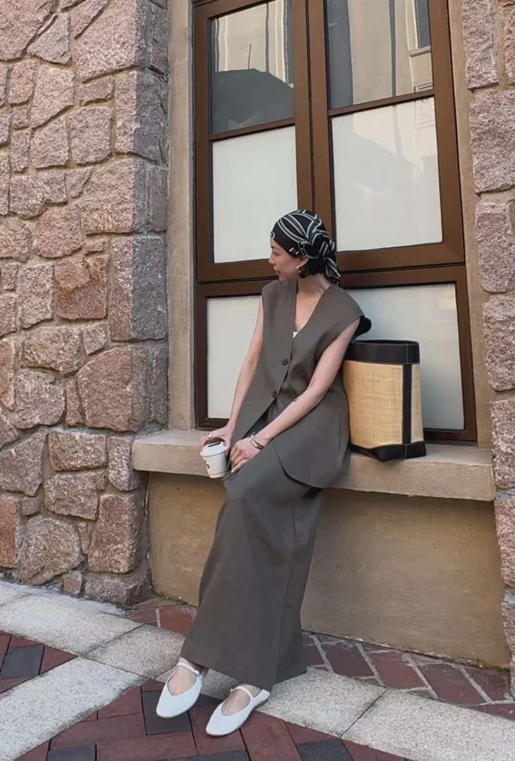 Balance纯亚麻抽绳显瘦半身裙 60256