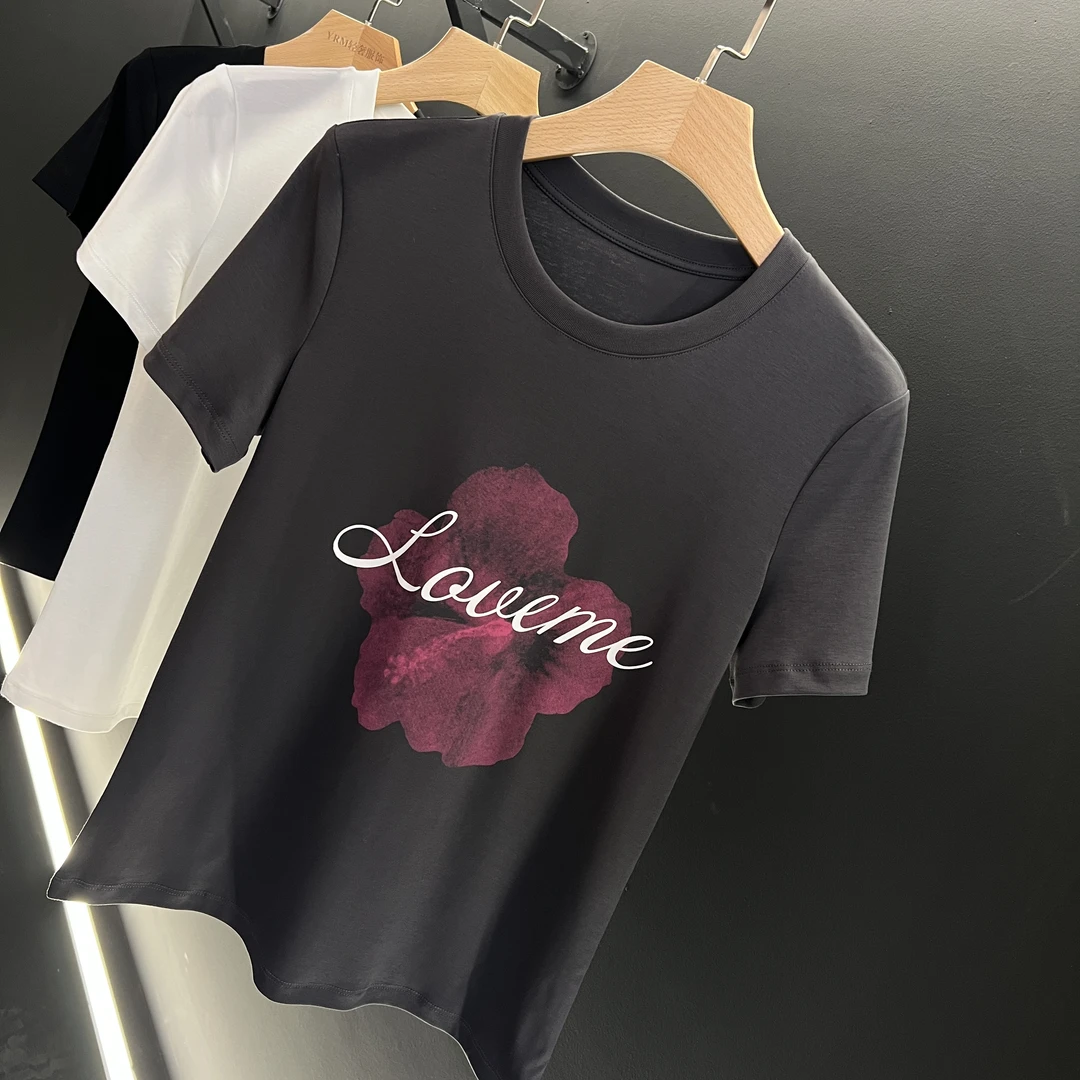 短袖t恤衫2025夏季大码女装圆领涂鸦刺绣胖MM宽松显瘦天丝冰感棉