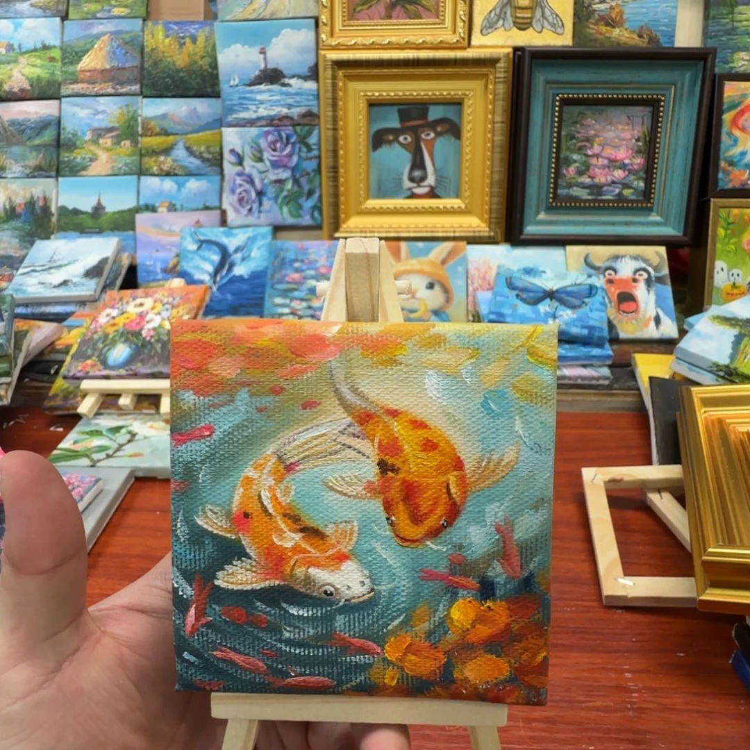 油画10*10尺寸迷你小油画纯手绘桌搭摆件油画