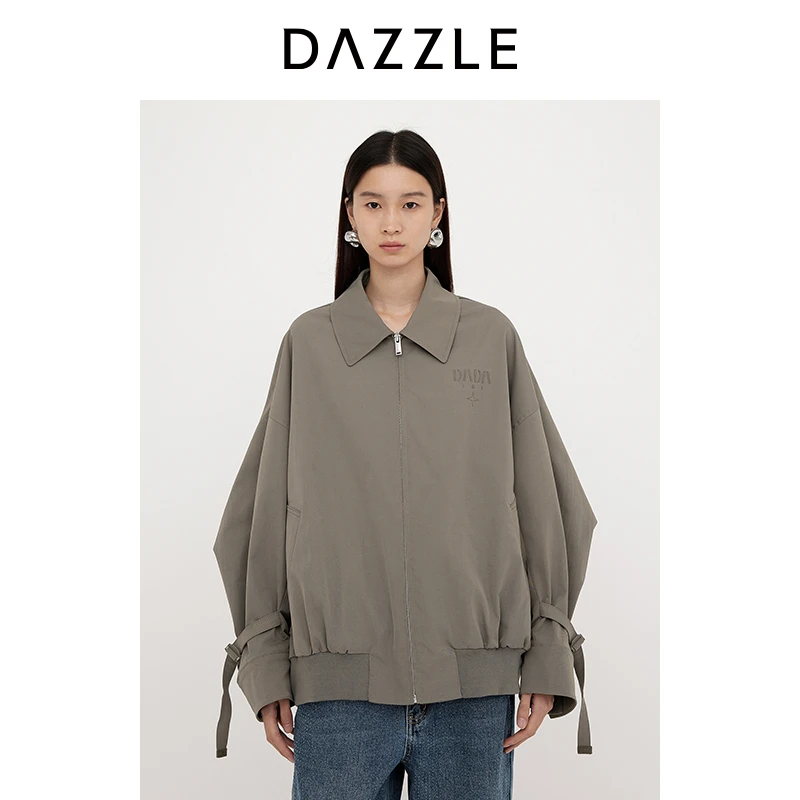 DAZZLE 地素短外套25春新款深灰色斜纹风衣夹克2J1F411