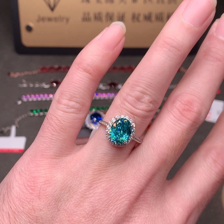 戒指银S925镶嵌帕拉依巴碧玺蓝