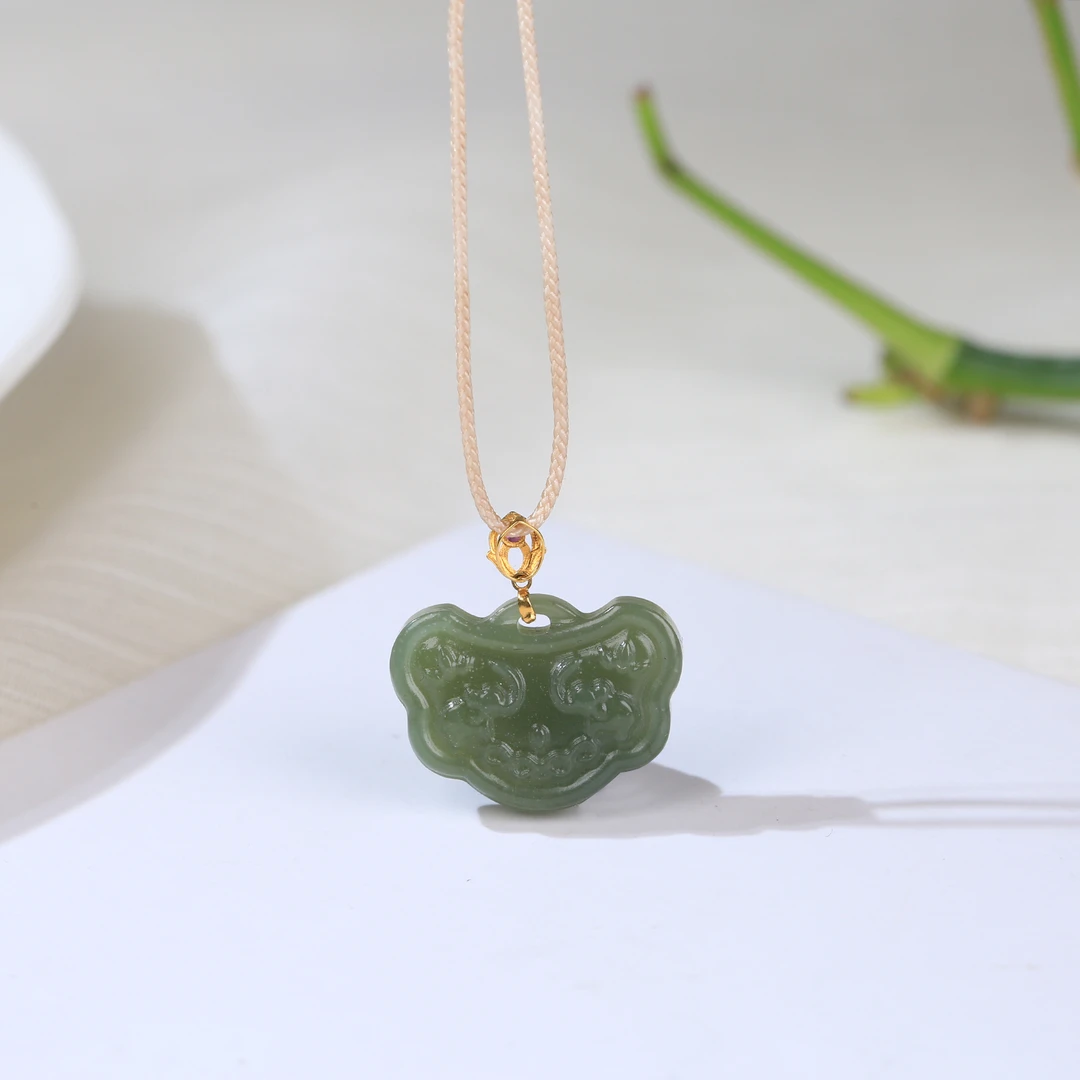 【新疆源产地发货】天然正宗和田玉挂件吊坠18K金证书祥云锁XJ056