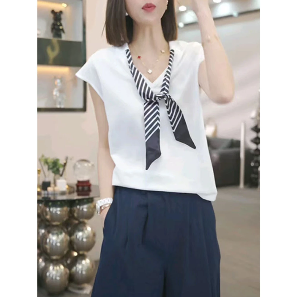 韩版V领无袖T恤女2025年夏季新款休闲百搭小个子时尚设计感上衣