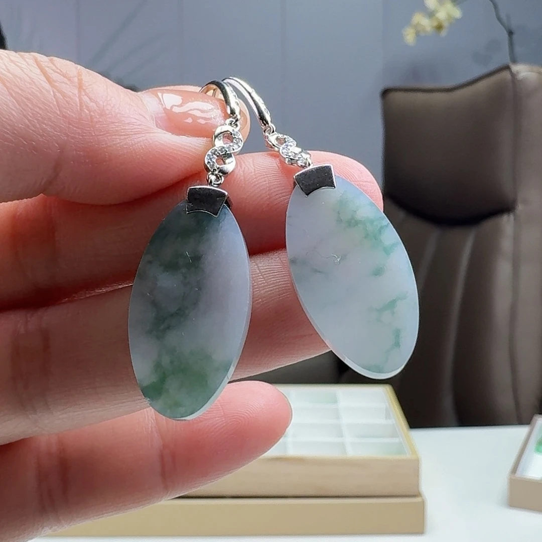 翡翠耳饰银S925镶嵌天然