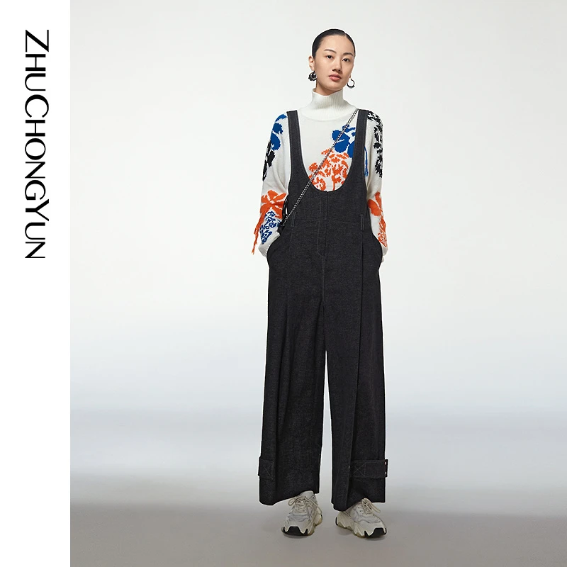 【妍妍精选】ZHUCHONGYUN冬气质休闲简约背带裤女士