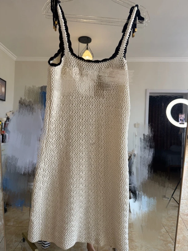 针织镂空长裙米色三码