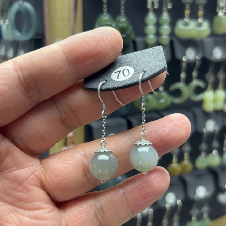 和田玉银S925镶嵌耳饰