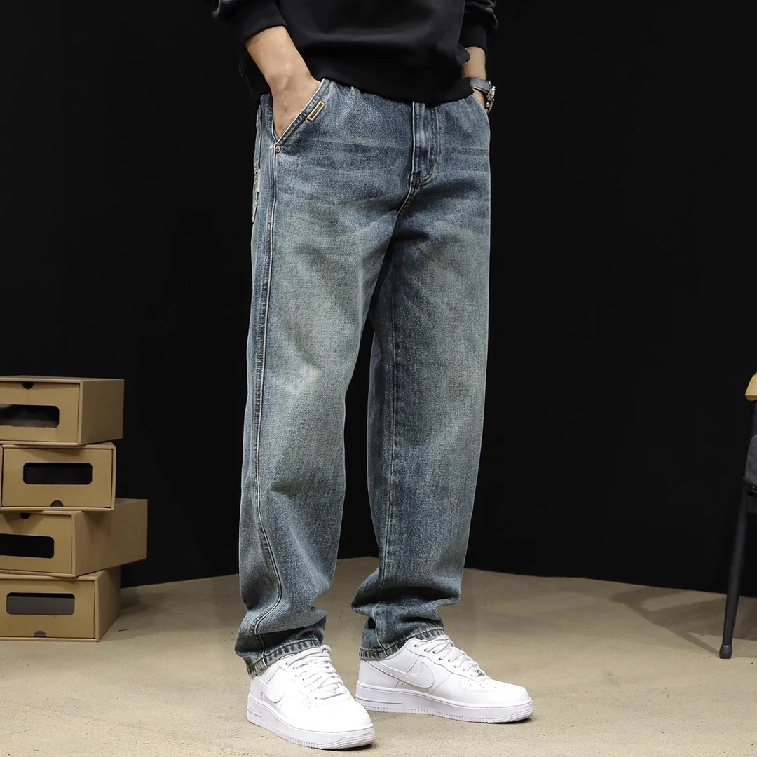 法国高端重磅水洗牛仔裤男春季新款宽松直筒阔腿进口品牌休闲长裤